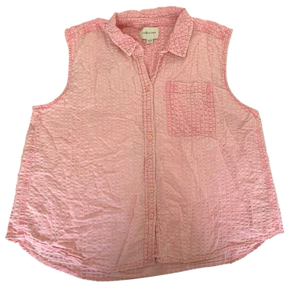 American Eagle Top Women M Pink Button Down Sleeveless Textured Cottagecore Boho